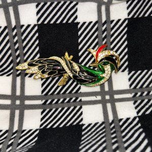 Vintage Exotic Peacock Enamel Diamante Brooch